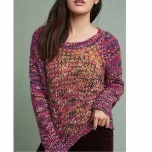 Anthropologie Moth Hillwalk chunky knit wool sweater pink multicolor size Large